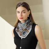 FLOWER PRINT SMALL NECK SILK SCARF SQUARE SCARVES_CWASC0235