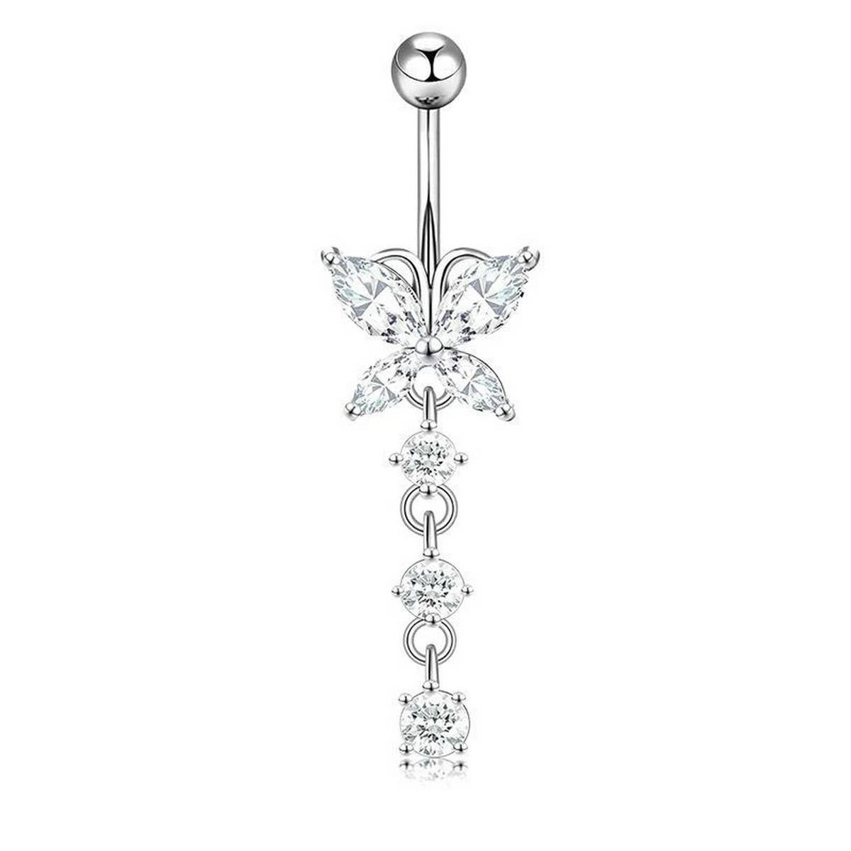 BUTTERFLY CZ BELLY BUTTON RING BODY PIERCING_CWMM9178