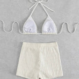 HIGH WAIST BIKINI SET SLIMMING SOLID COLOR SWIMSUIT_CWMW0155