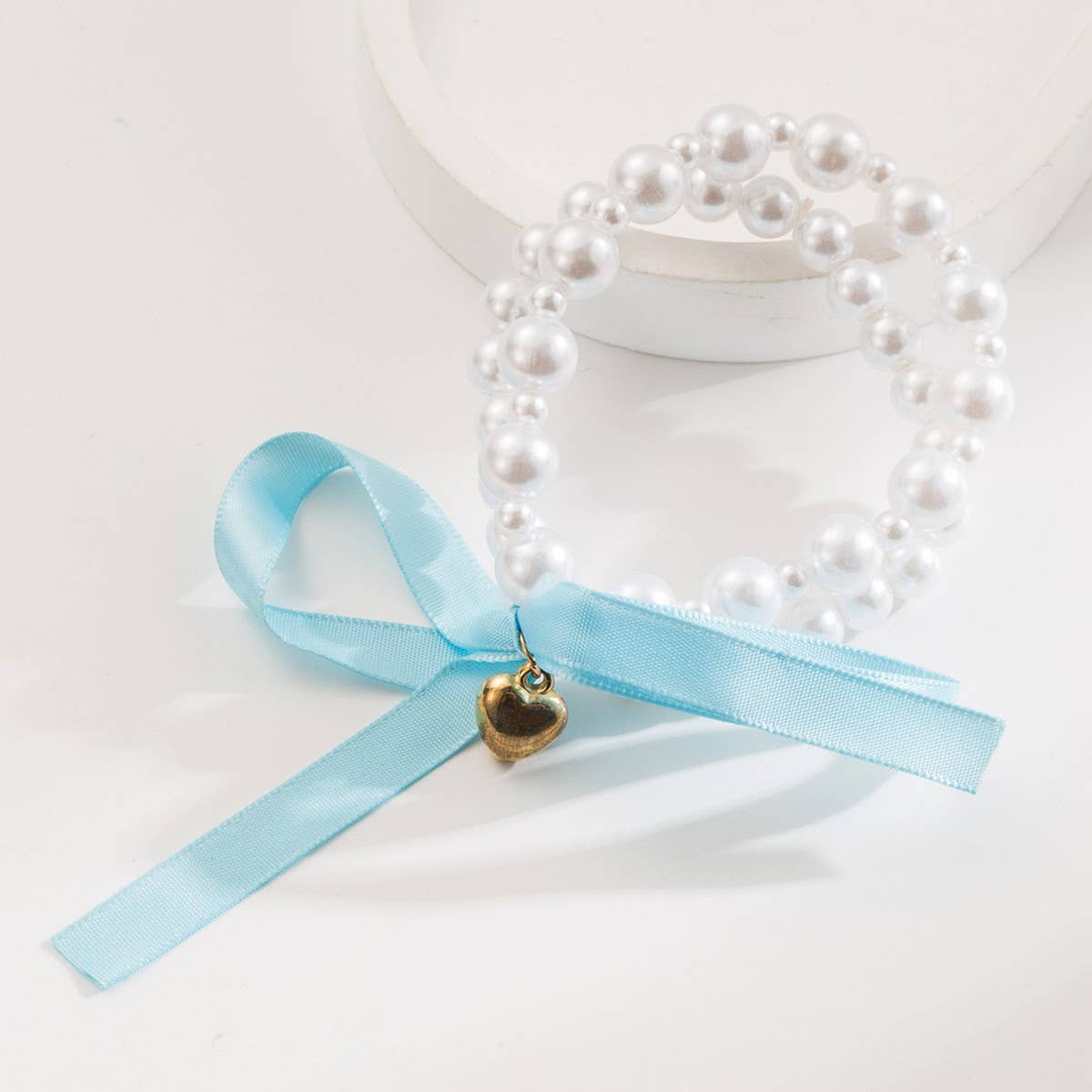 DELICATE HEART PEARL BOW HAIR TIE FOR WOMEN_CWAHA6237