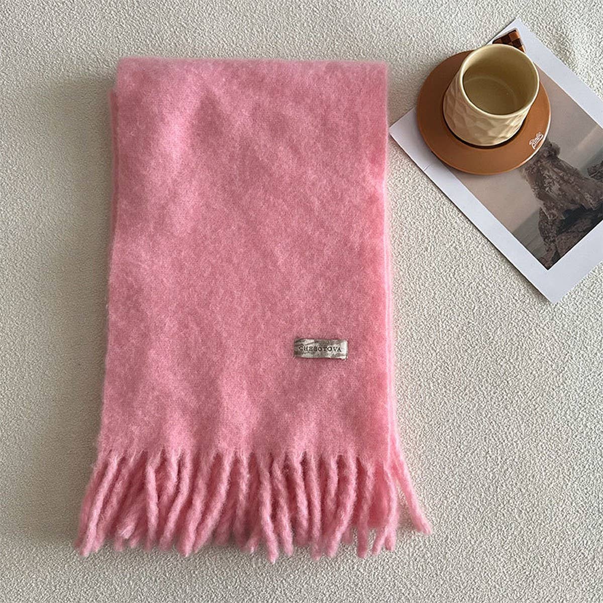 CHUNKY WOOL BLEND SCARF FOR WINTER SOLID COLOR_CWASC2361