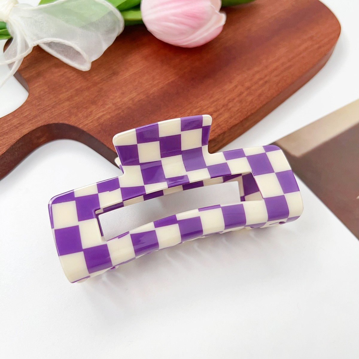Checkerboard Hair Claw ? Candy Color Acetate Look_Cwmm10084