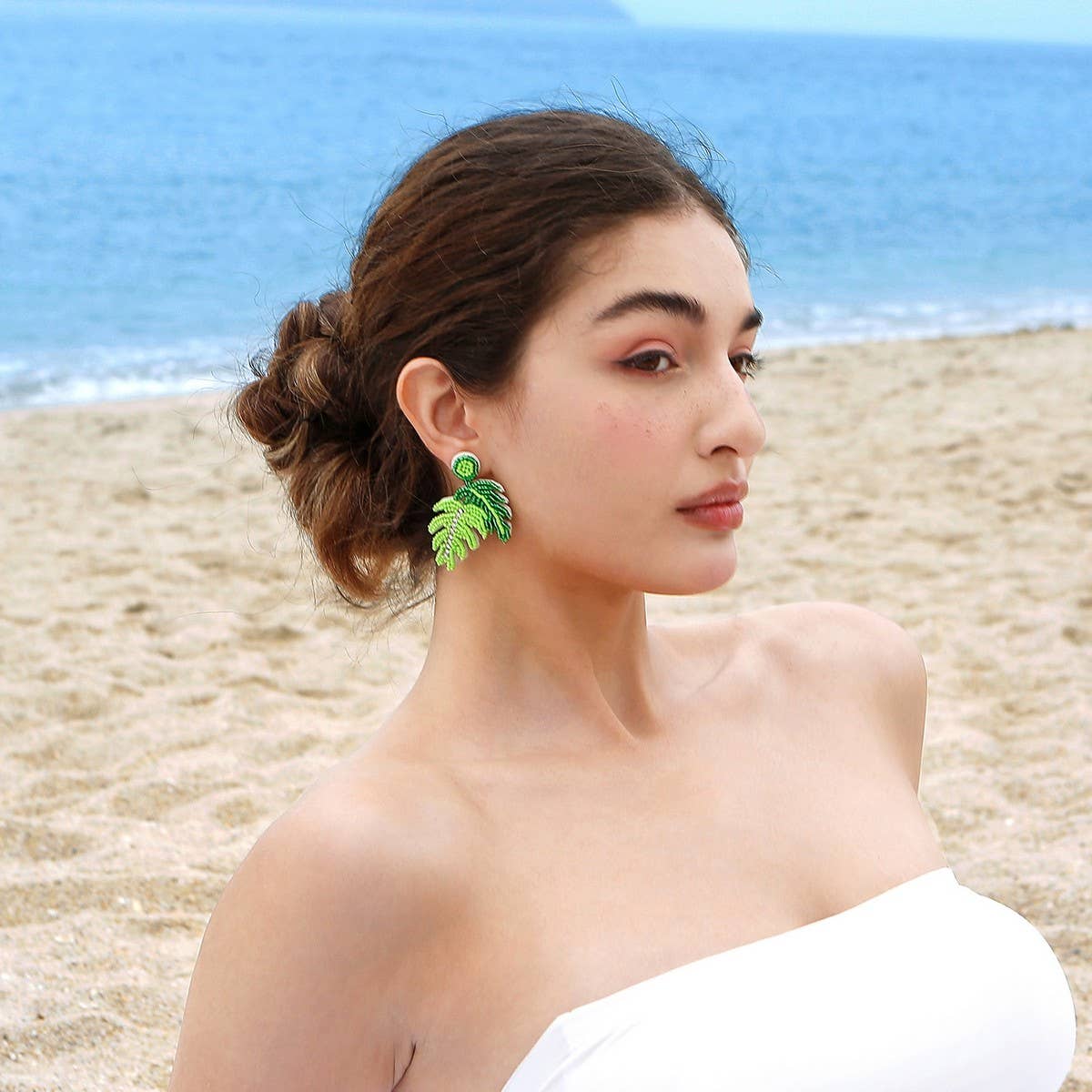 GREEN TURTLE LEAF NICHE HIGH END BEADED EARRINGS_CWAJE1653