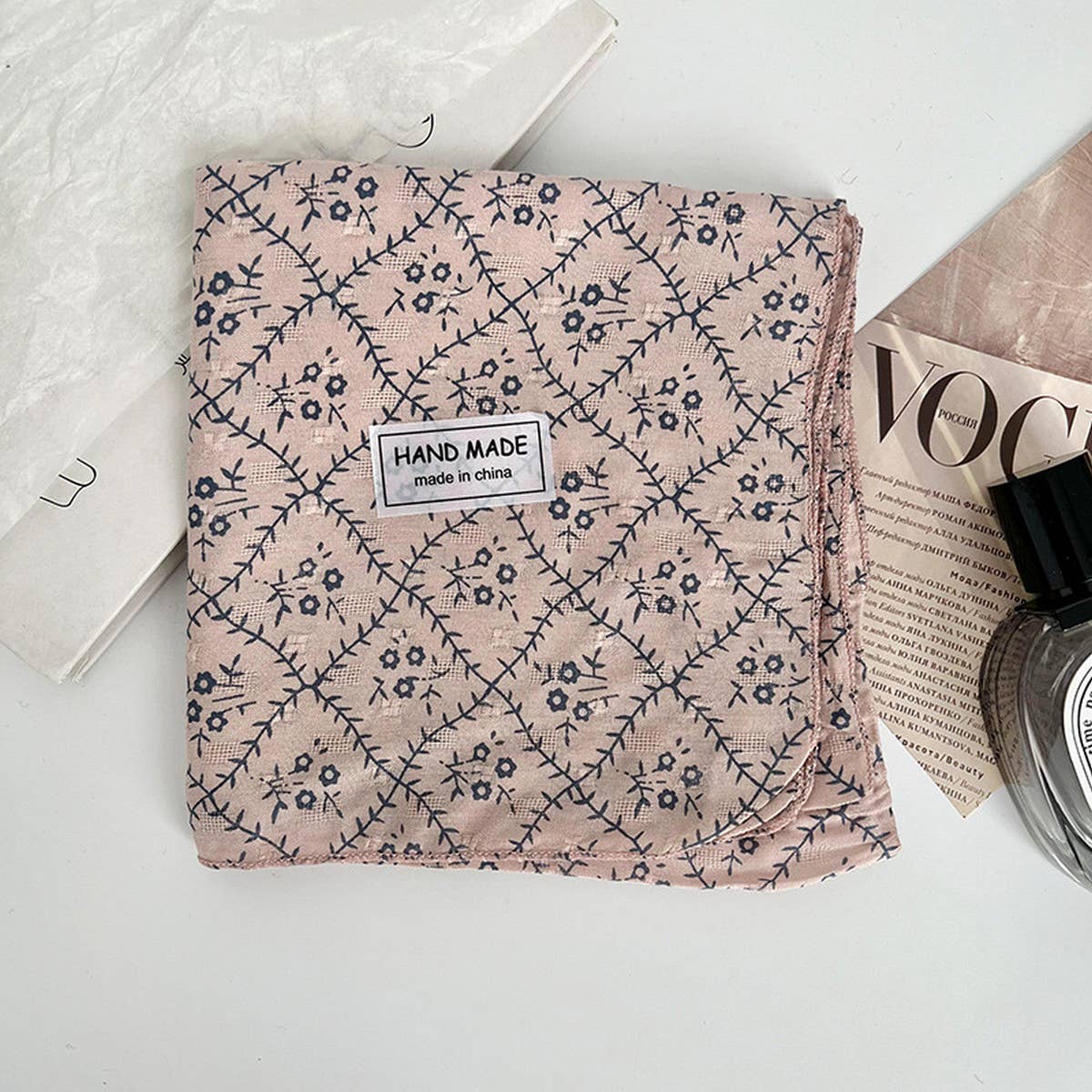 Floral Cotton Linen Square Scarf For Women_Cwasc1413