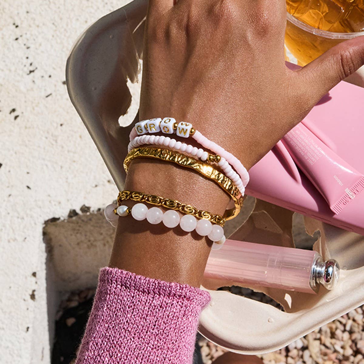 SWEET BLUE BEADED BRACELET IN 18K GOLD STEEL_CWAJE4800