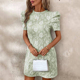 Textured Puff Sleeve Vintage Mini Dress