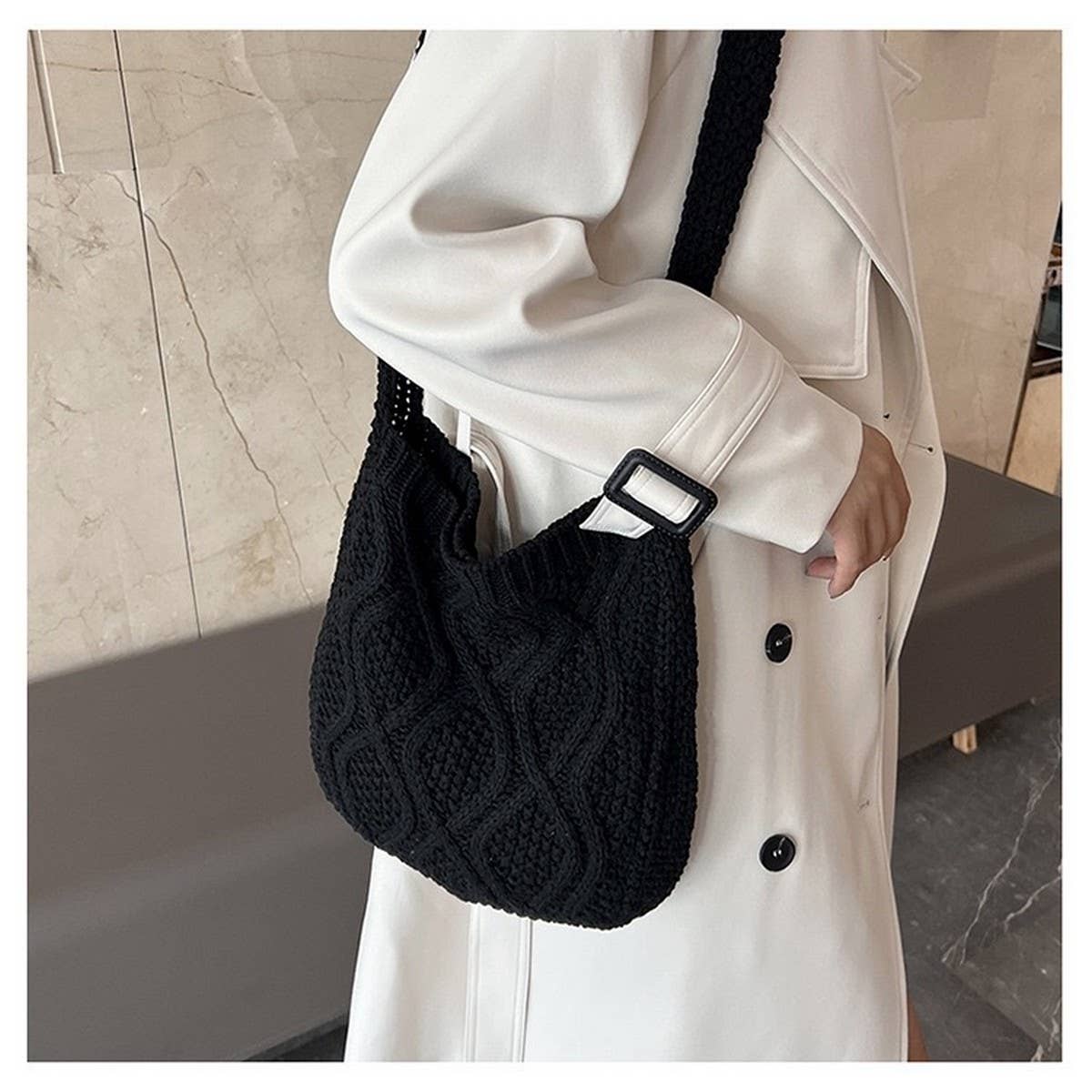 Cwab4573_Solid Knit Twist Vintage Tote Crossbody Bag