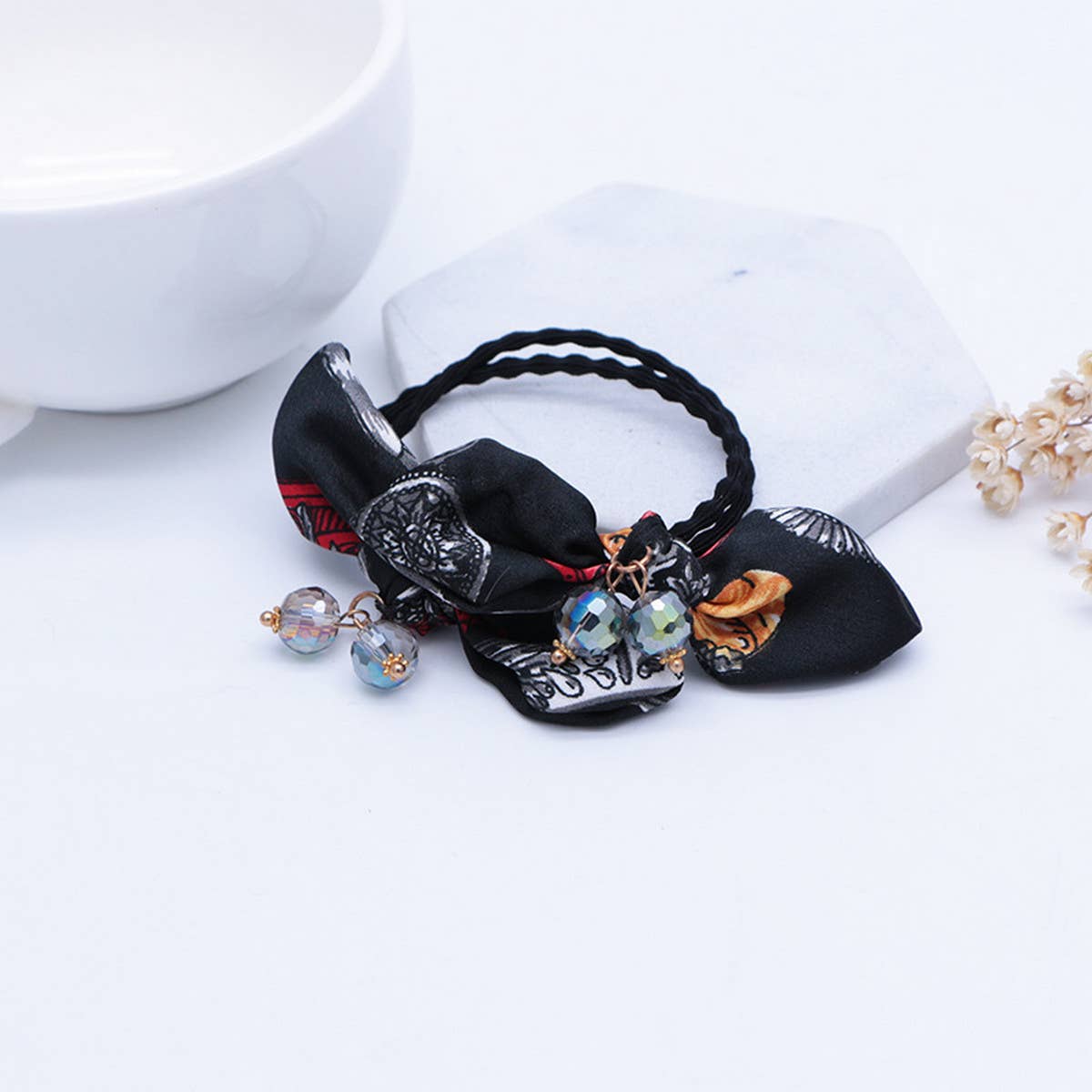 SIMPLE PEARL BOW HAIR TIE_CWAHA1074