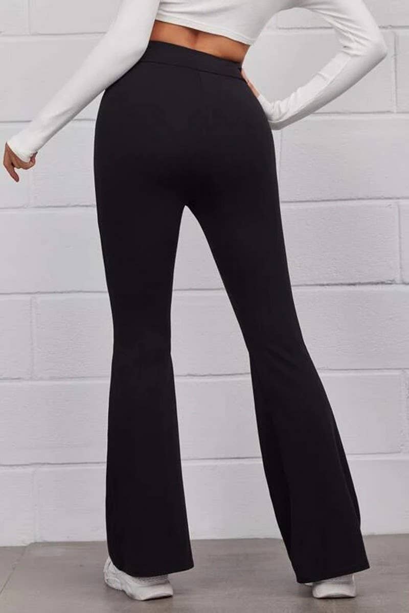 Solid color high-waisted slim-fit pants_cwblp1080