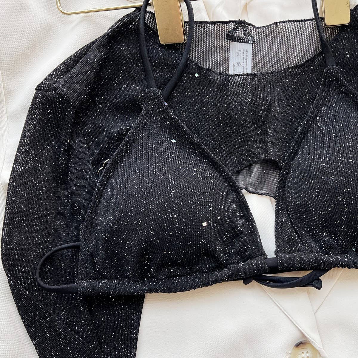 BLACK LONG SLEEVE 3 PIECE BIKINI SET WOMEN S SWIMSU_CWMW0172