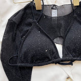 BLACK LONG SLEEVE 3 PIECE BIKINI SET WOMEN S SWIMSU_CWMW0172