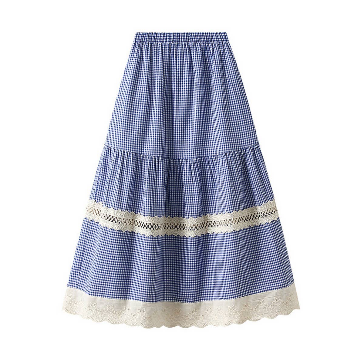 HOLLOW HOOK STITCHING PLAID SKIRT CAKE LONG SKIRT_CWBMS0315