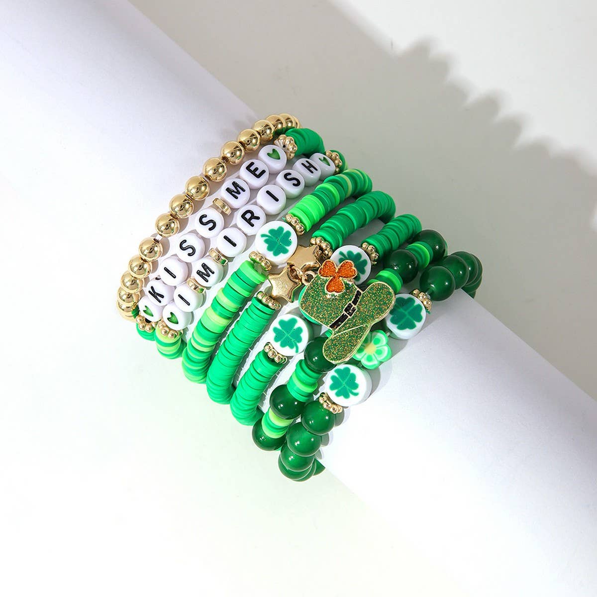 ST PATRICKS DAY FOUR LEAF CLOVER HAT BRACELET_CWMM3500