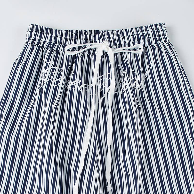 Striped Straight-Leg Wide-Leg Cargo Pants