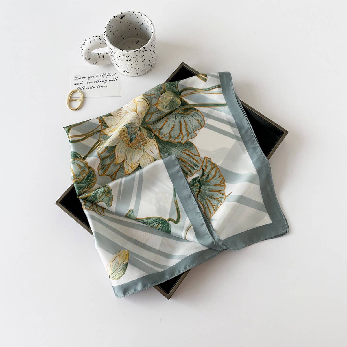 LETTER PRINT SATIN SQUARE SCARF FOR WOMEN_CWASC0810