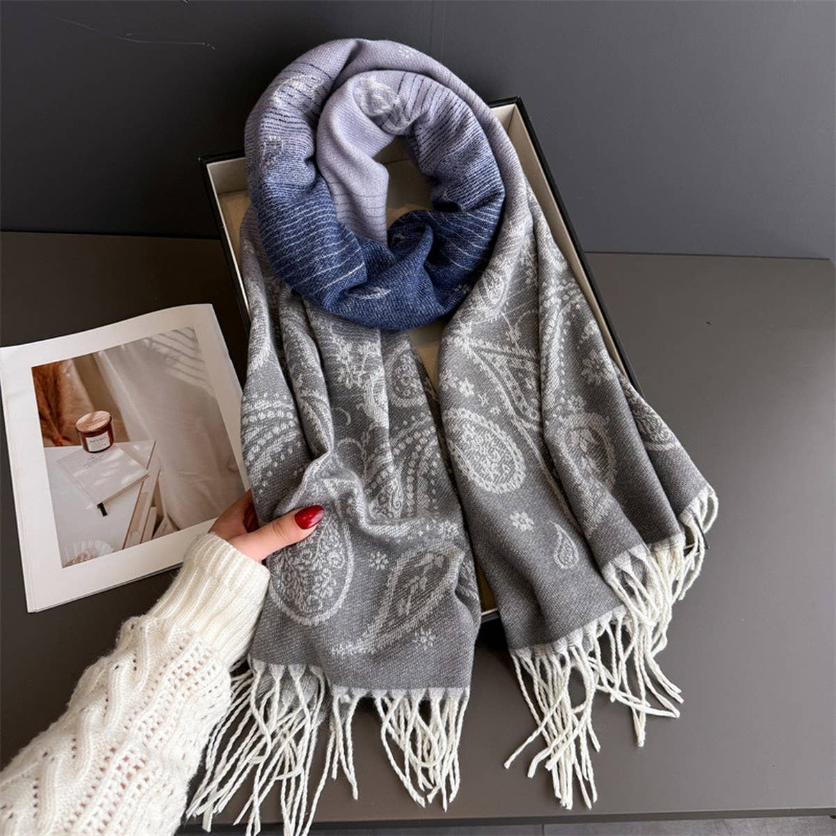 Autumn Winter Paisley Colorblock Tassel Scarf_Cwasc03274