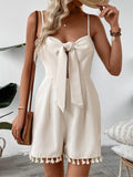 Waffle Texture Tassel Tie-Back Romper