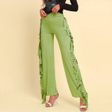 Tassel High-Waisted Solid Color Wide Leg Pants