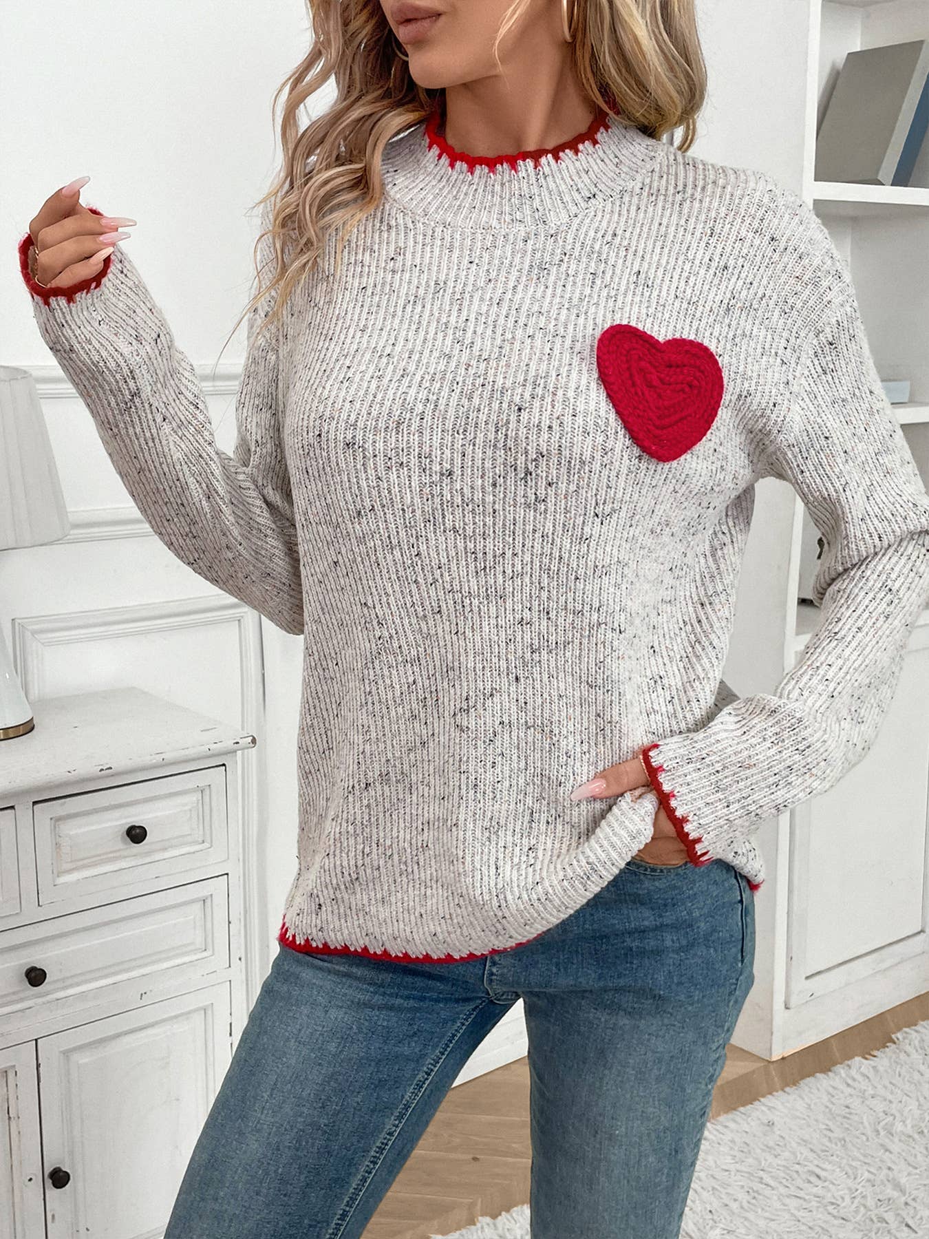 Valentines Day Half Turtleneck Love Jacquard Pullover