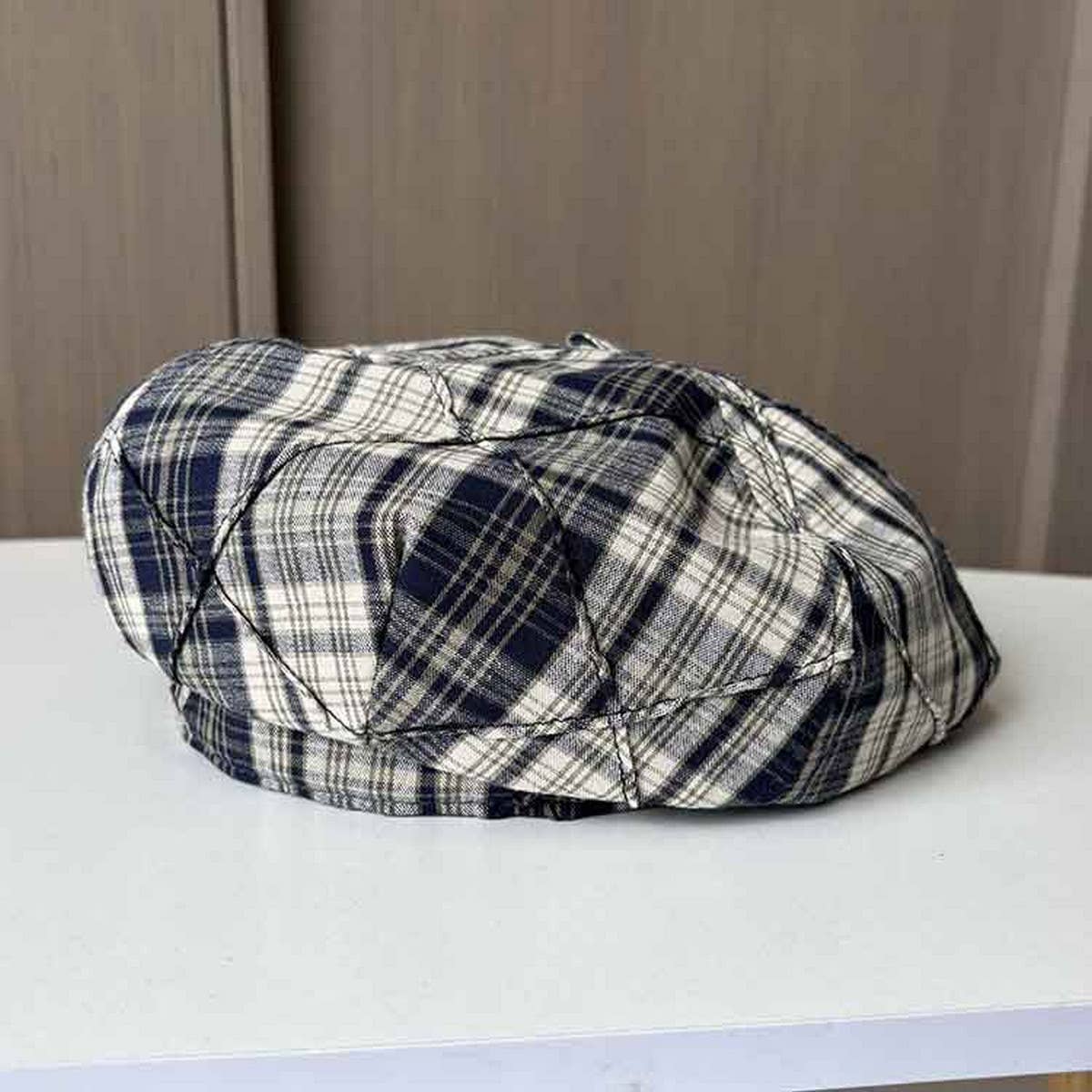 CONTRAST COLOR SIMPLE CHECK BERET_CWAB2906