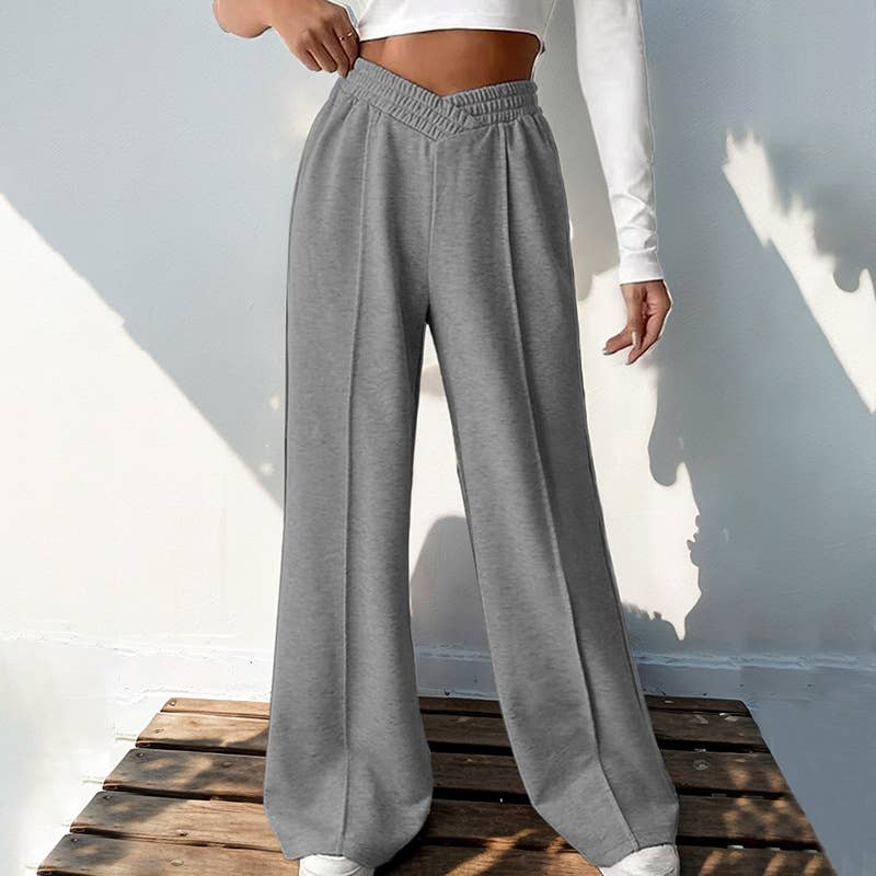 V-Shaped High-Waisted Patchwork Wide-Leg Pants