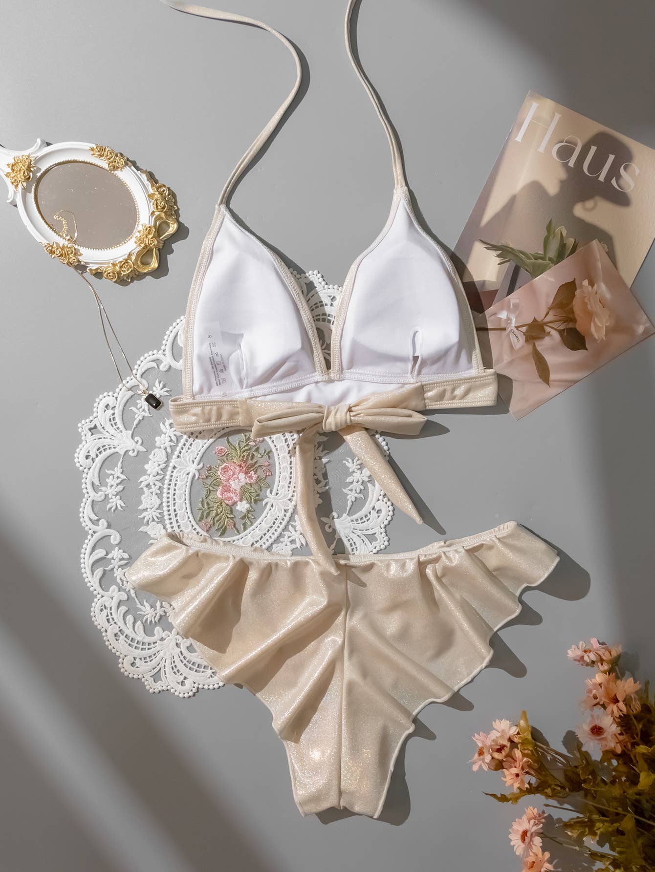 GOLD FOIL BIKINI SET SEXY BACKLESS SWIMSUIT_CWMW0690