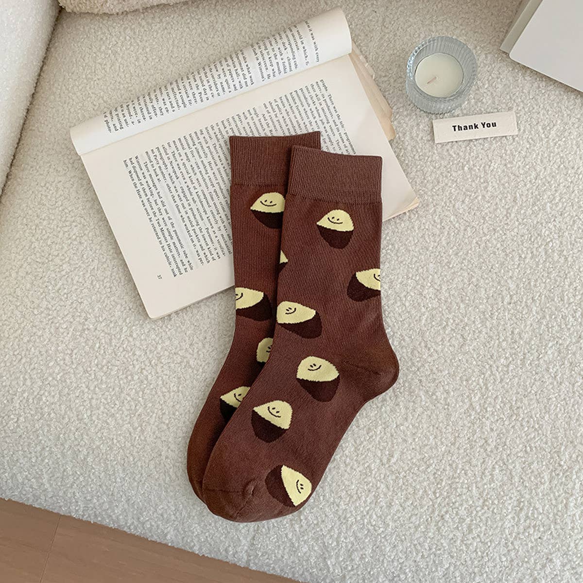 Women Brown Casual Plaid Socks_Cwms0958