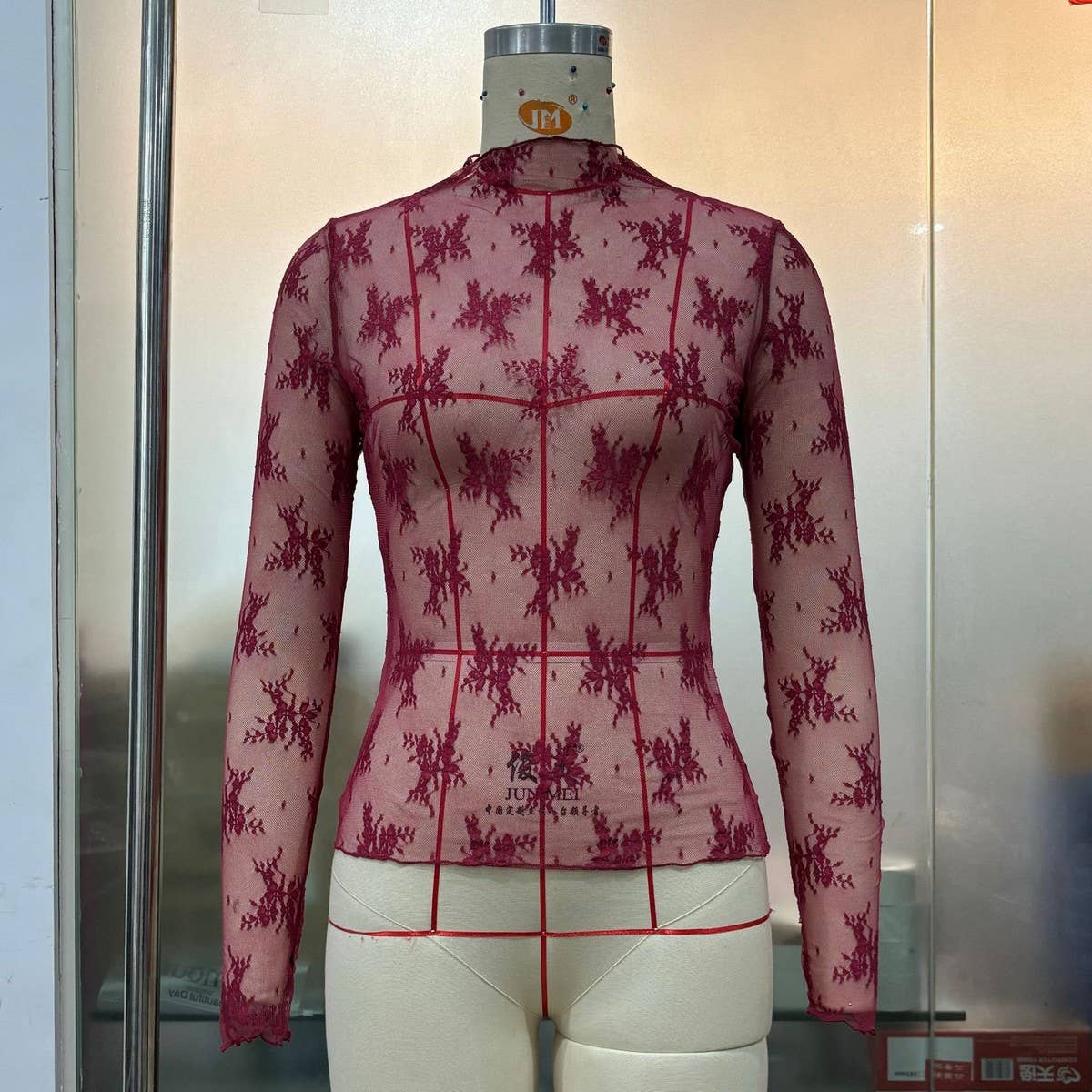 SEMI SHEER MESH LACE TOP BOTTOMING SHIRT_CWTBLL2660