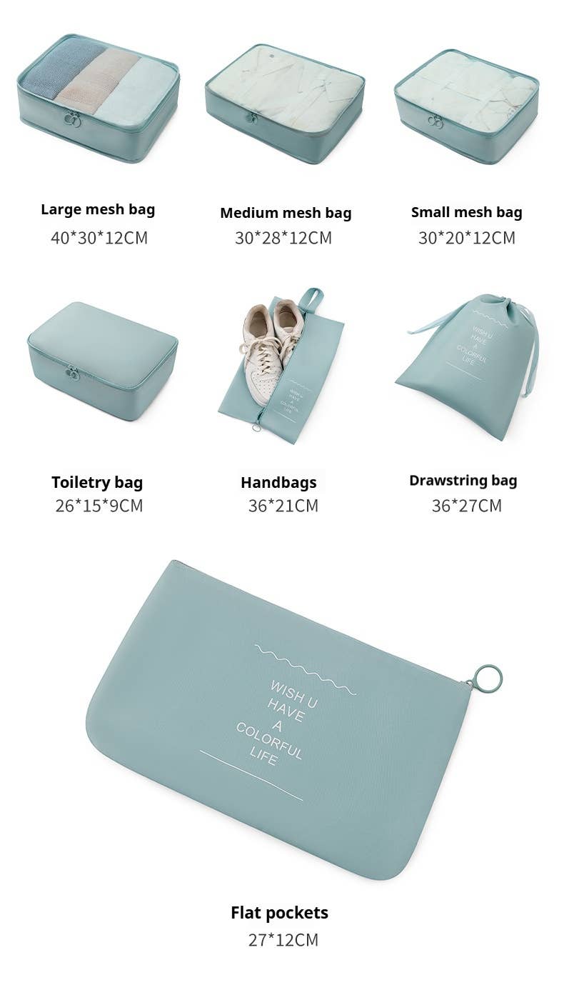 6 7 PIECE WATERPROOF TRAVEL PACKING CUBE SET_CWAB0542