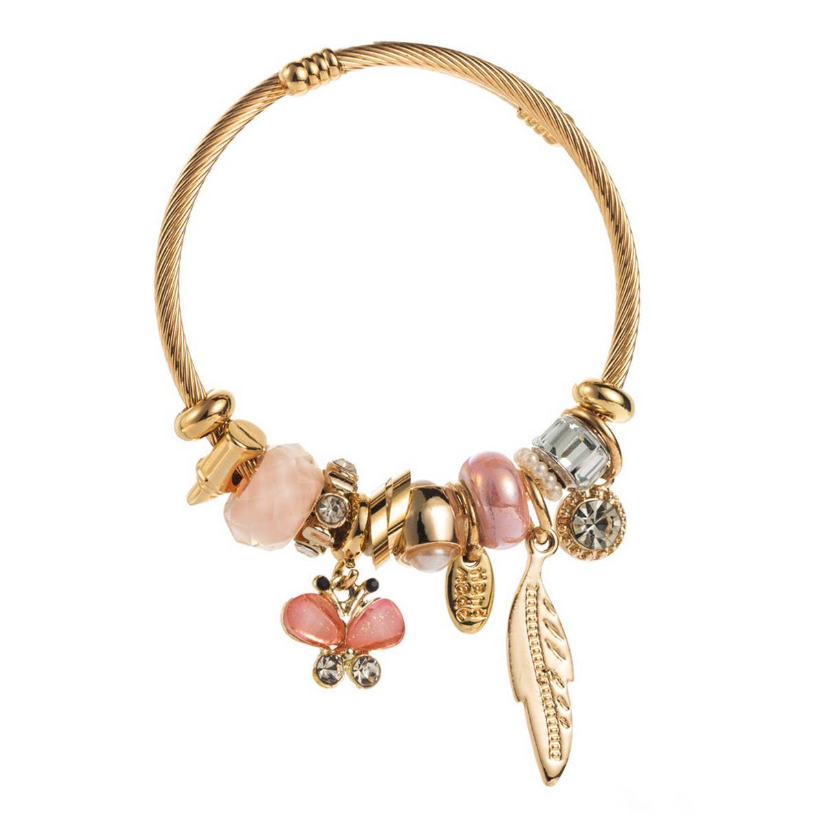 BEADED STEEL BRACELET WITH LEAF BUTTERFLY_CWMM8618