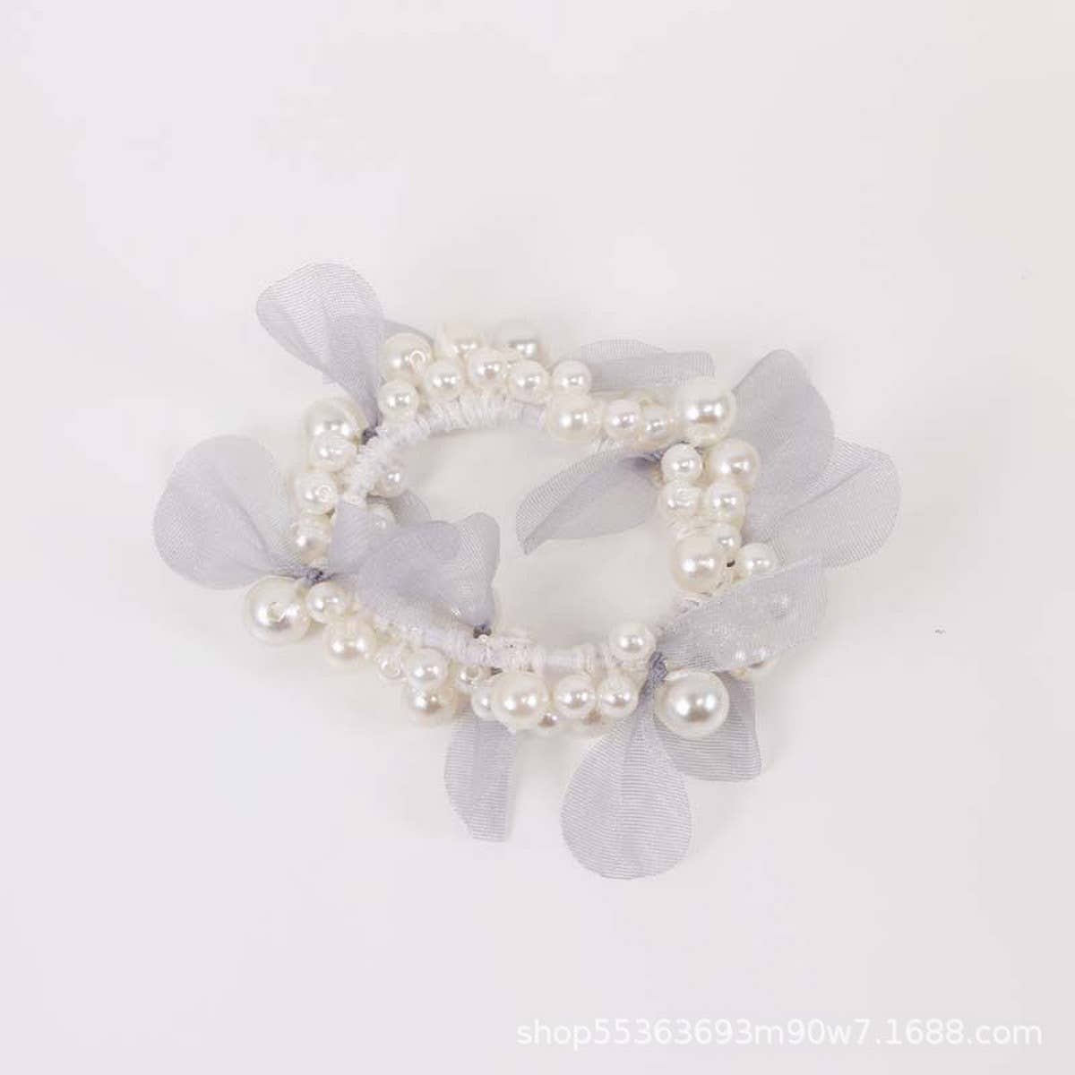 ELEGANT LACE PEARL HAIR TIE BUN PONYTAIL BAND_CWAHA6875