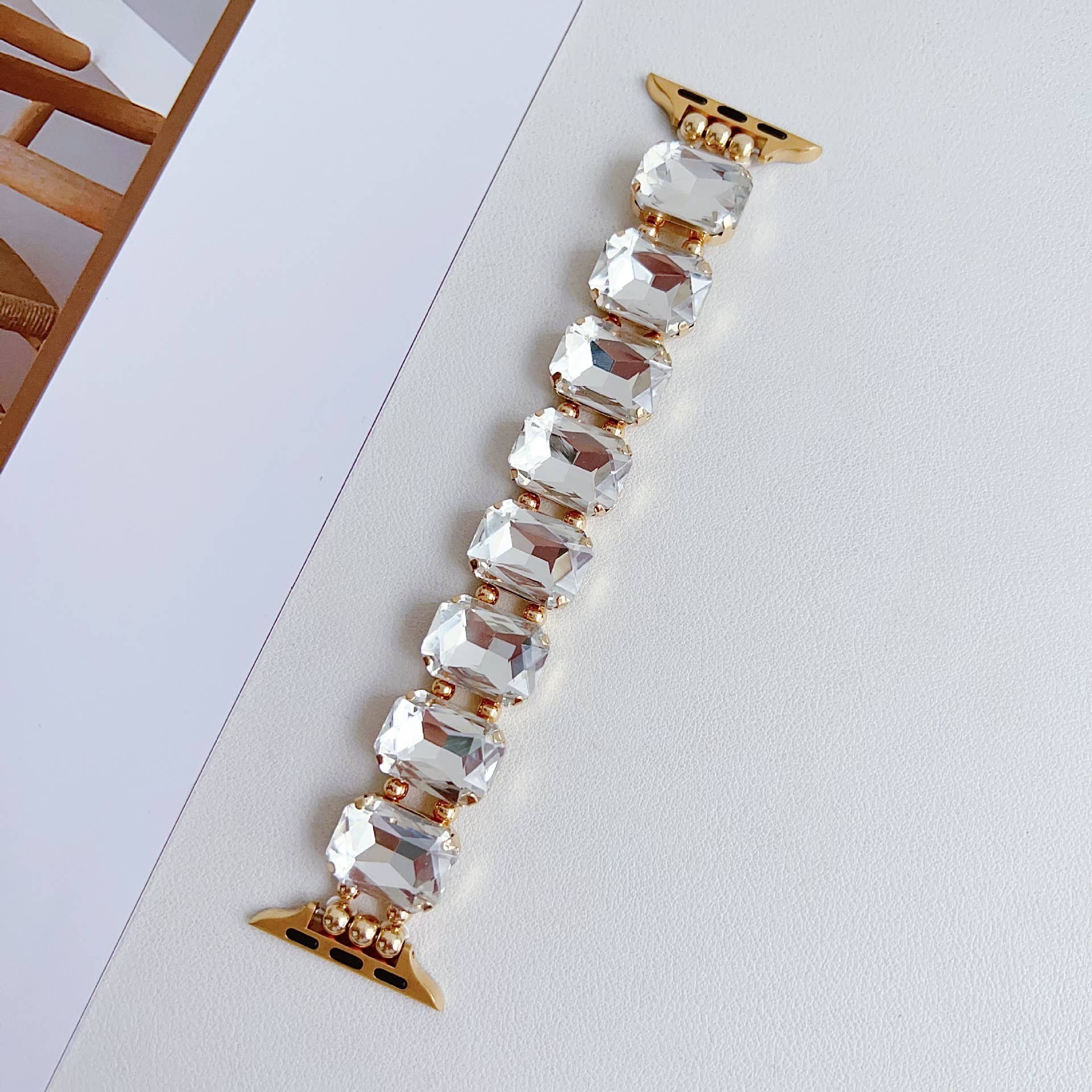 APPLE WATCH 9 RHINESTONE WHITE STONE ELASTIC STRAP_CWASC1561
