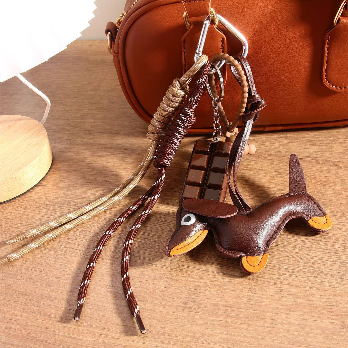 RETRO LEATHER DACHSHUND CHARM WITH BRAIDED STRAP_CWMM7550