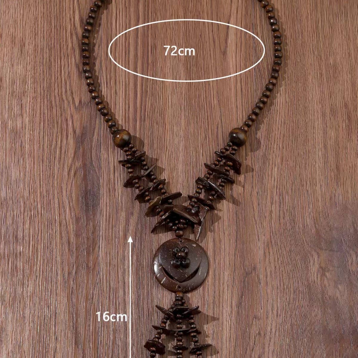 ETHNIC COCONUT SHELL WOOD BEADS VINTAGE NECKLACE_CWMM4391