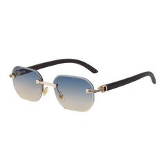 CUT EDGE RIMLESS FAUX WOOD GRAIN TEMPLE SUNGLASSES_CWASG0617