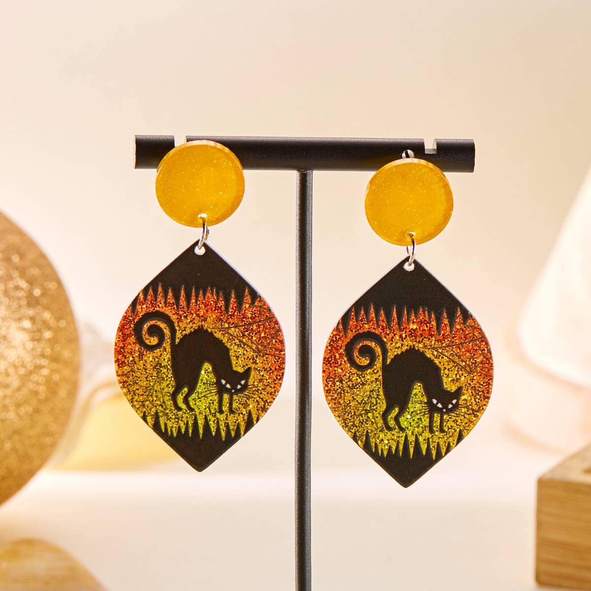 HALLOWEEN FUNNY PUMPKIN BAT LEAF EARRINGS_CWAJE2421