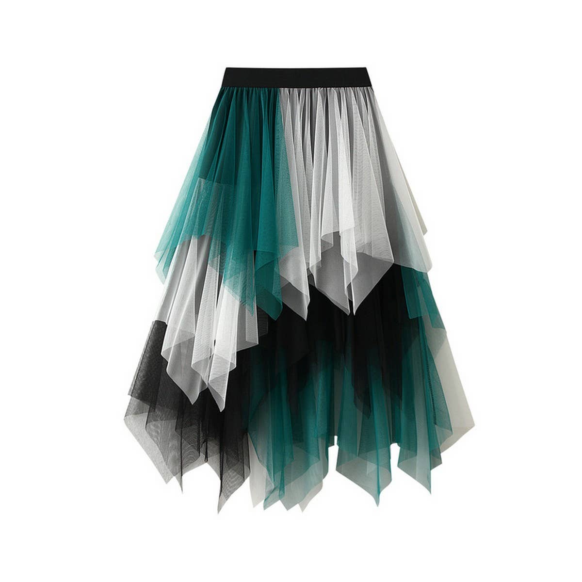 COLORBLOCK LAYERED TULLE IRREGULAR MIDI SKIRT_CWBMS0385