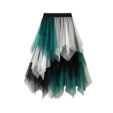 COLORBLOCK LAYERED TULLE IRREGULAR MIDI SKIRT_CWBMS0385