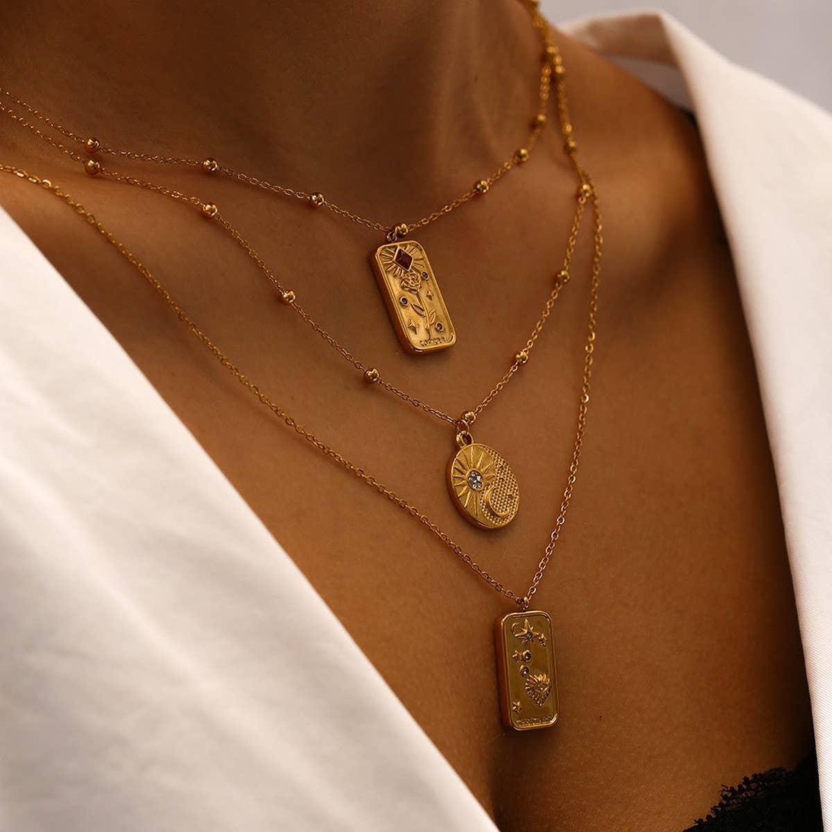 COLORFUL ZIRCON STAINLESS STEEL NECKLACE COLORFAST_CWMM8886