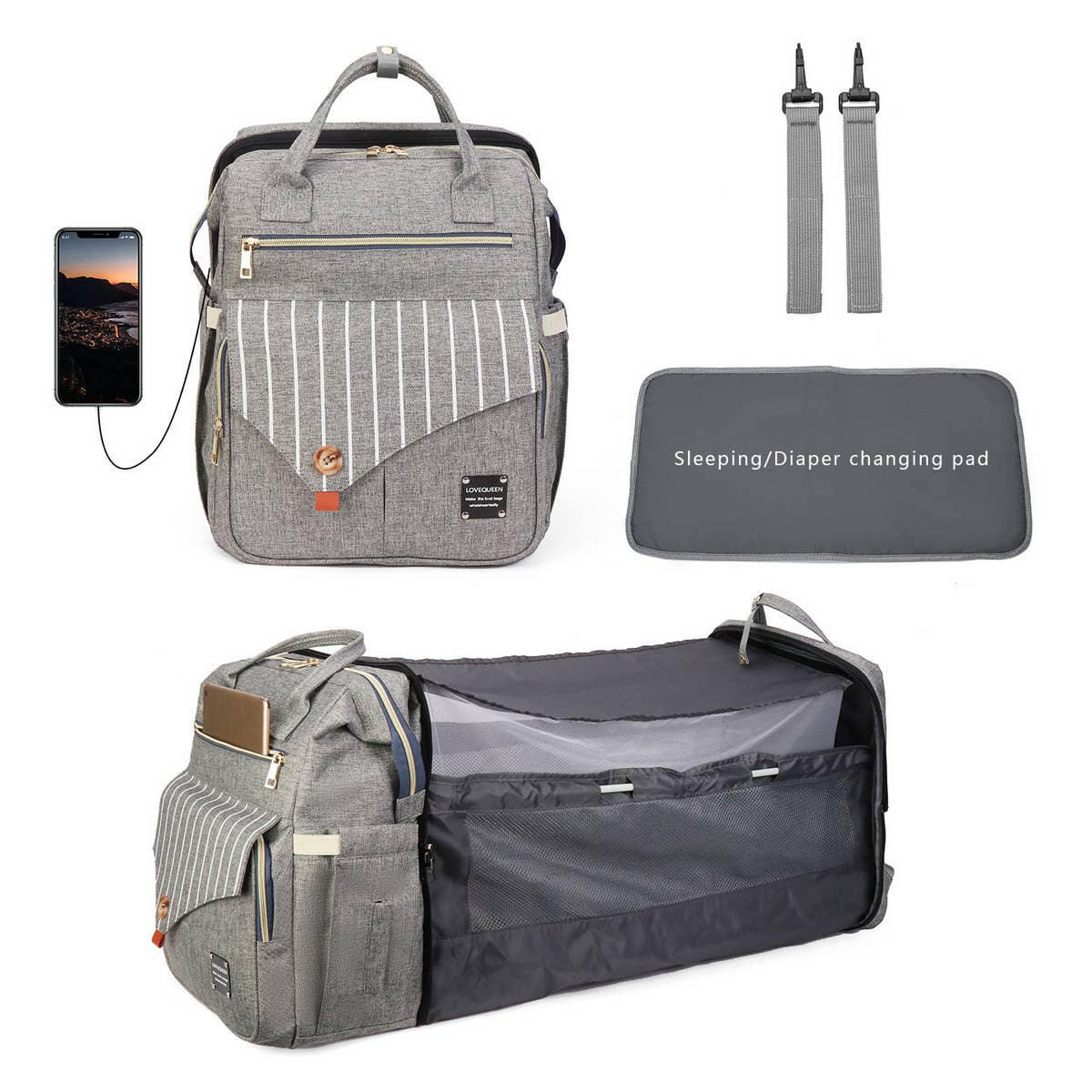 SIMPLE FOLDING BED MOTHER AND BABY BAG_CWAB2241