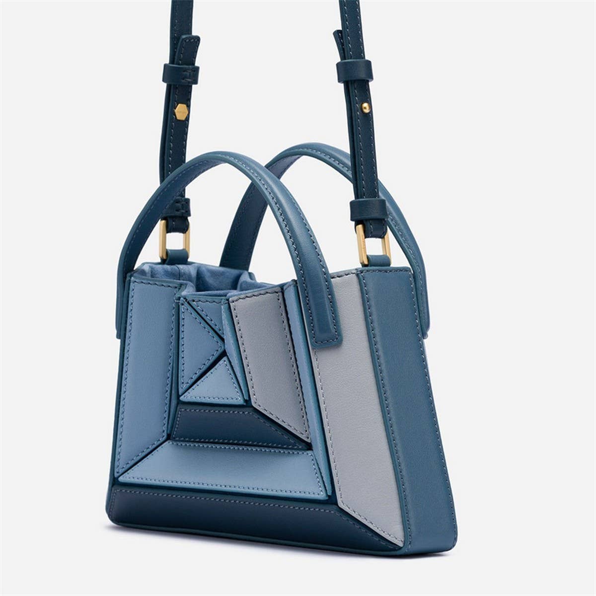 Triangular Foldin Bag Multi-Color Stitching Handbag_Cwab1939