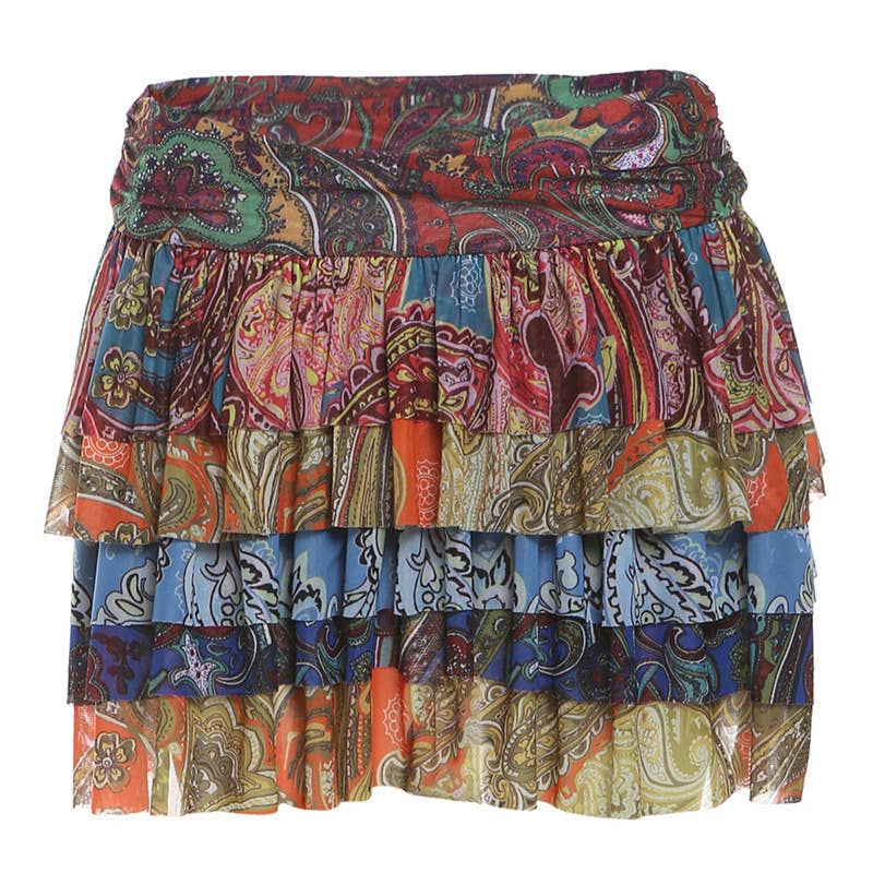 Vintage High Waist Ruffle Print Mini Skirt