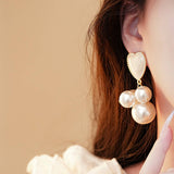 OIL DROP HEART PEARL VINTAGE TASSEL EARRINGS_CWAJE2341