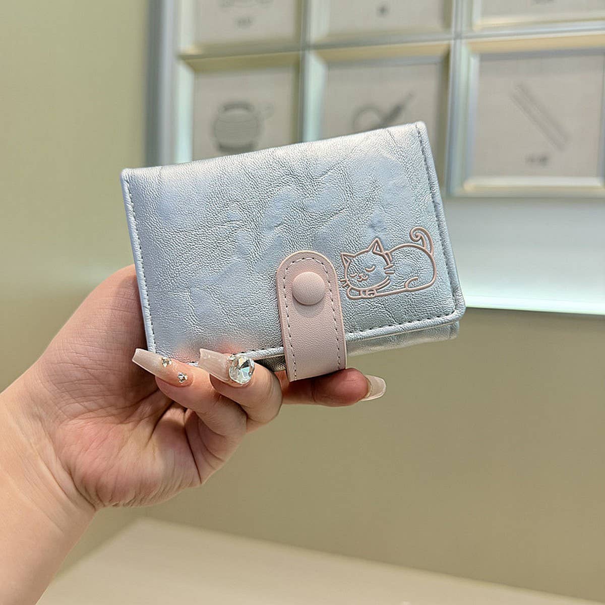 Cute Cat Embossed Mini Trifold Wallet With Snap_Cwab06228
