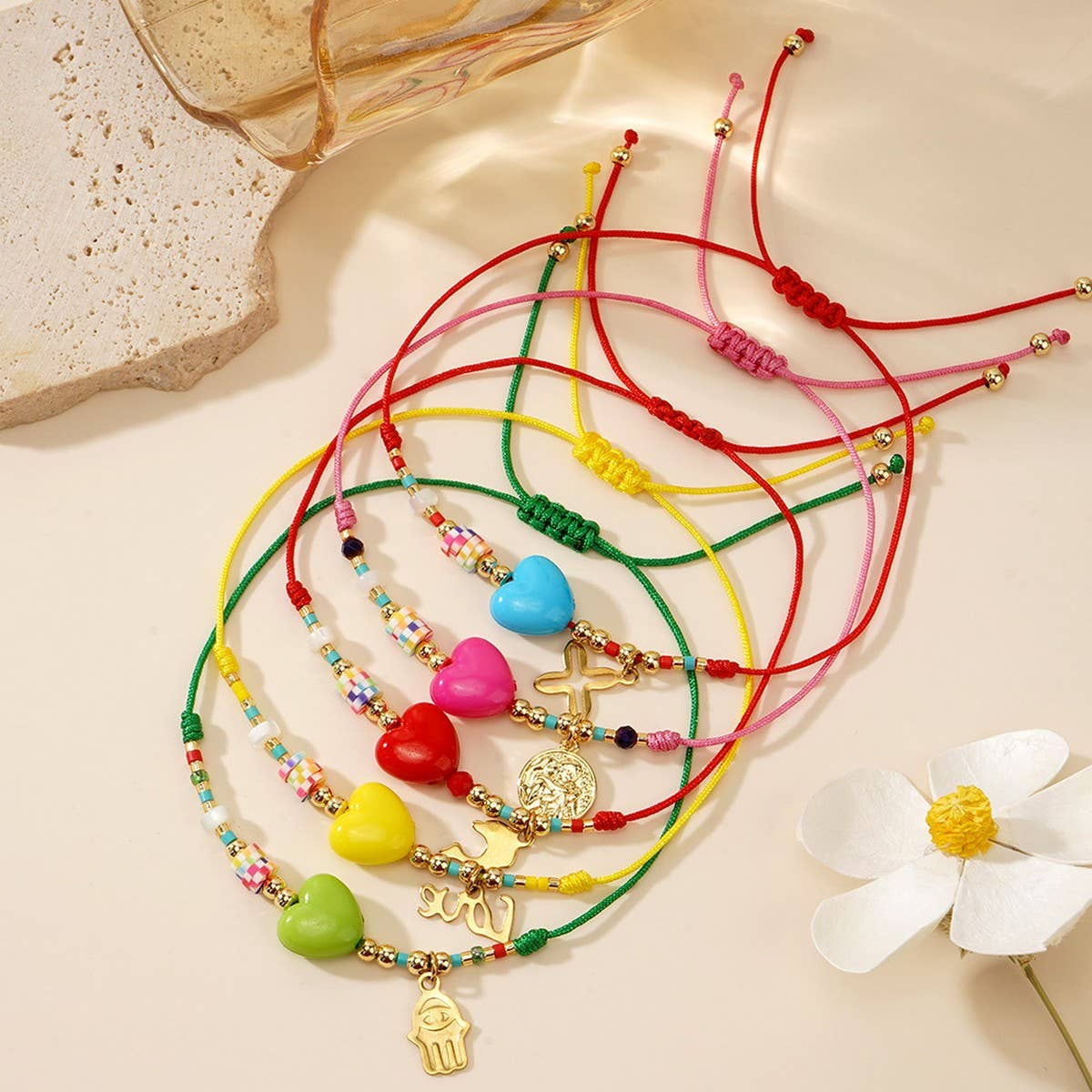 BOHEMIAN COLORFUL HEART STAINLESS STEEL BRACELET_CWMM3879