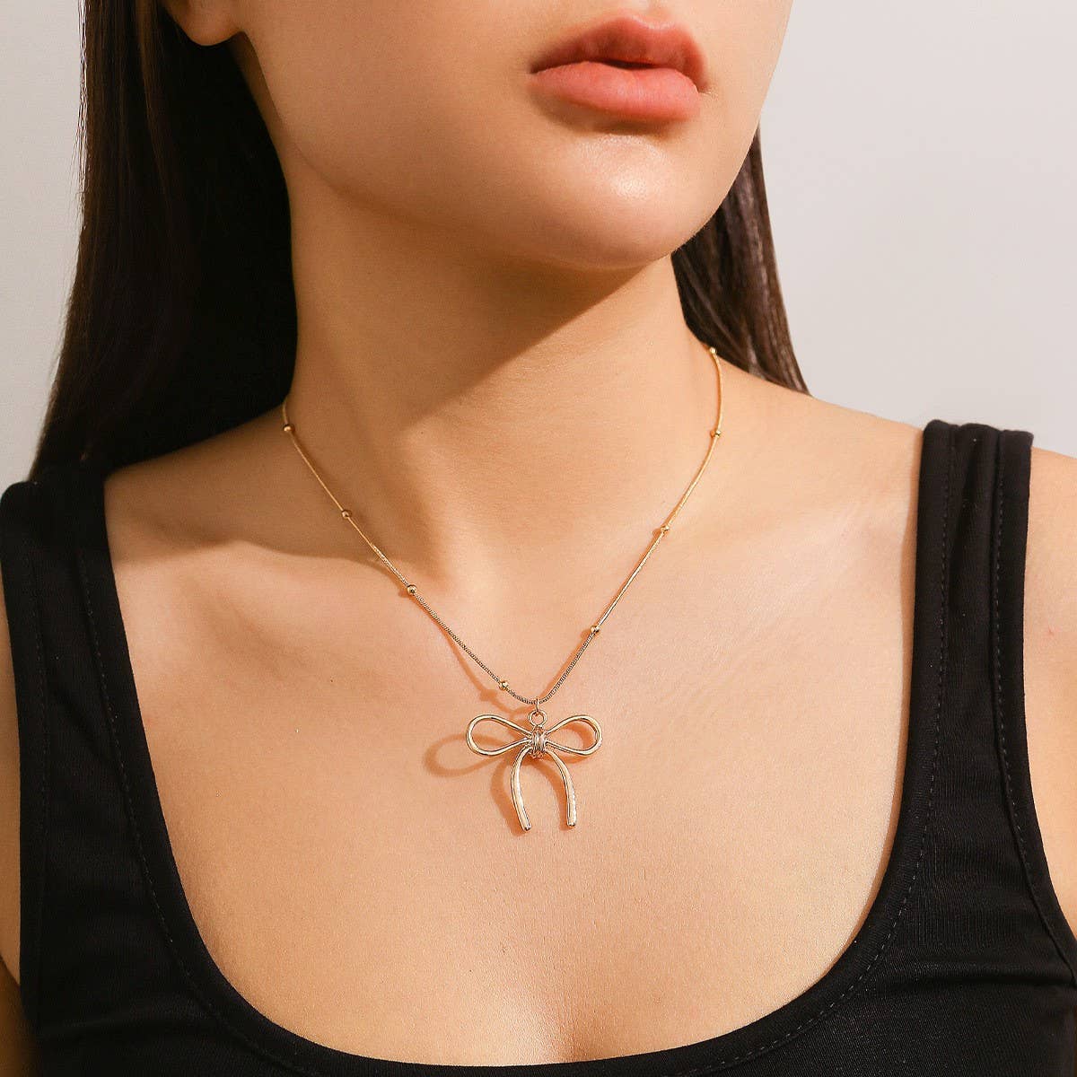 HOT SELLING BLACK BOW BEADED NECKLACE_CWAJE1171