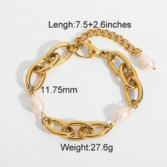 CHIC GOLD PEARL BRACELET WITH STAINLESSSTEEL CHAIN_CWAJE4673