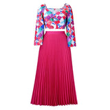 PRINTED TOP PLEATED LONG SKIRT TWO PIECE SUIT_CWSTB1137