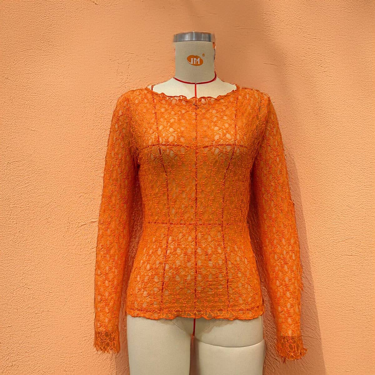 SEMI SHEER MESH LACE T SHIRT SLIM FIT CROPPED TOP_CWTBLL2661