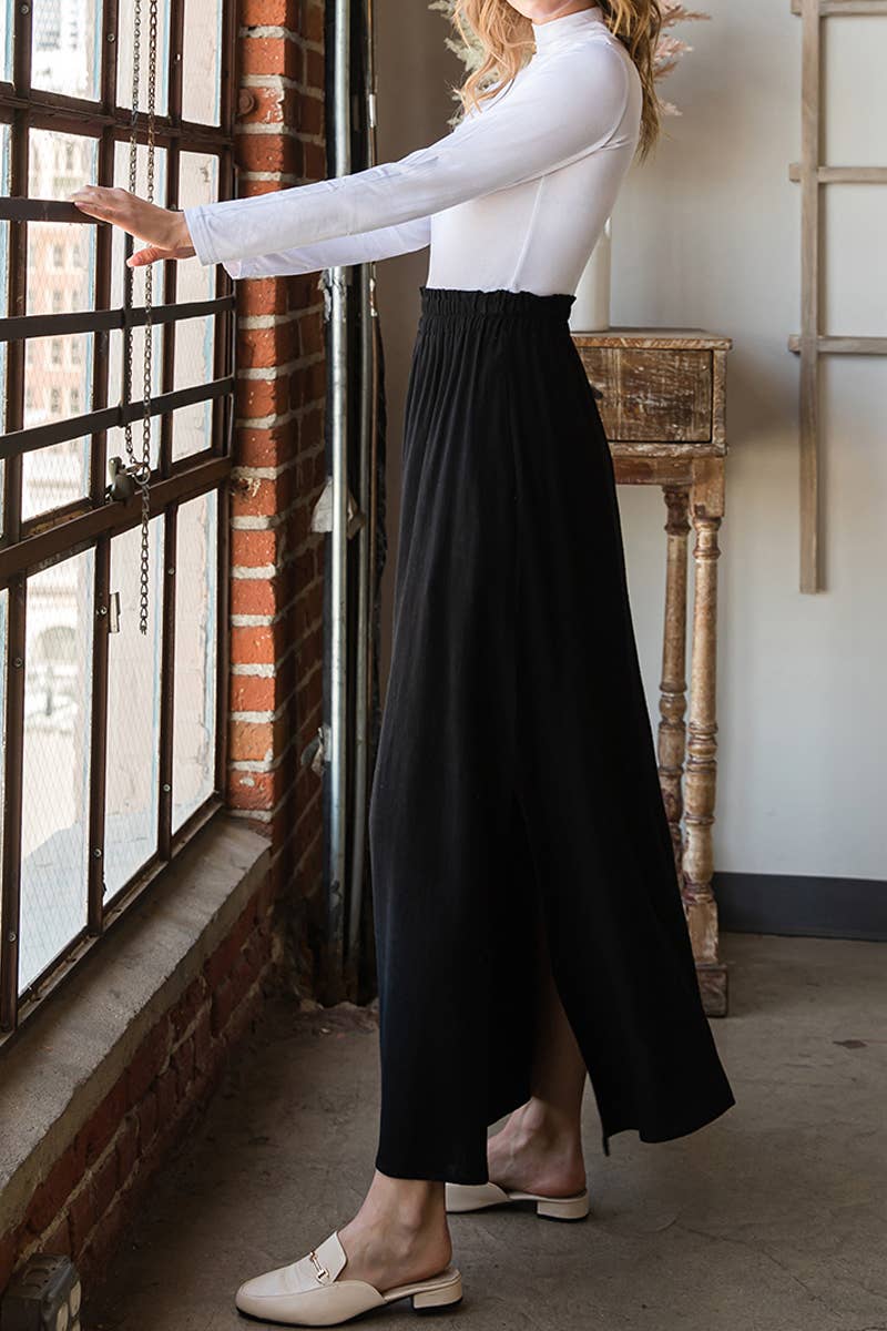 Solid Color High Waist Drop Long Slit Skirt
